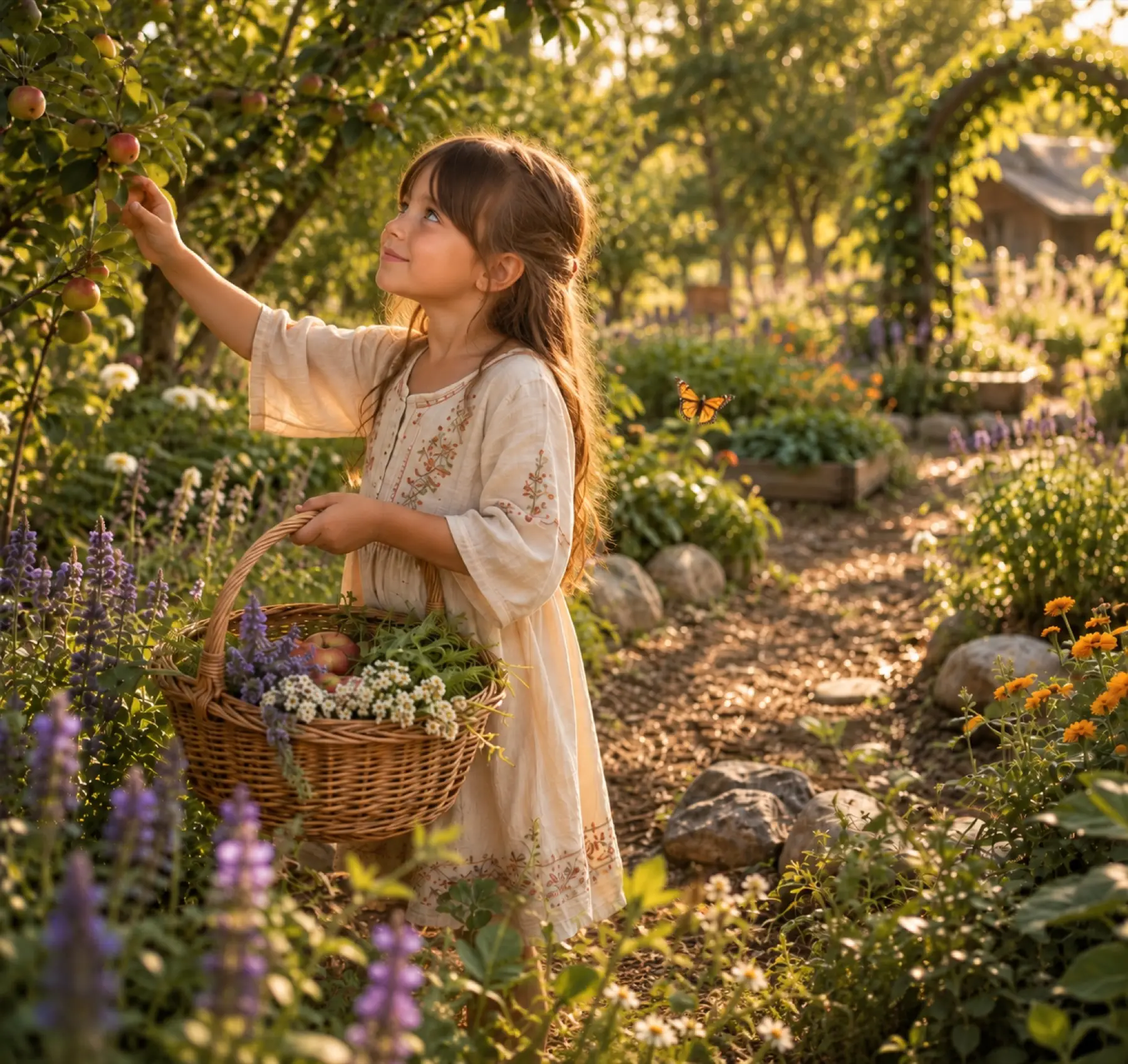 A child playing among the trees in the Grove