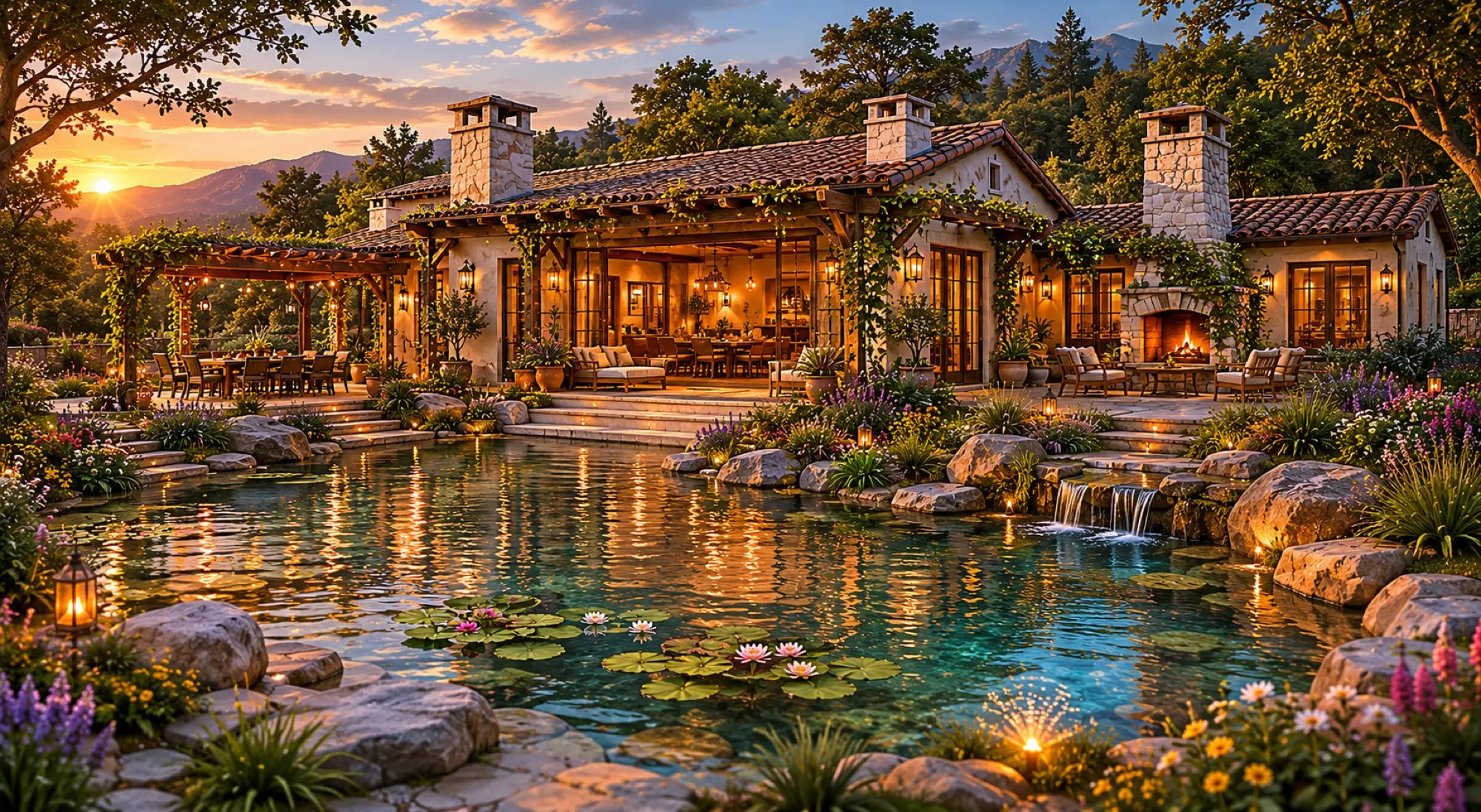 Still Waters Wellness Village at sunset